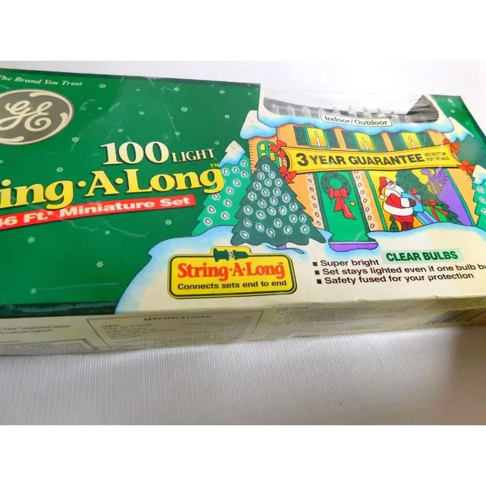 Vintage Miniature GE 100 Light String A Long Clear Bulbs Christmas SET OF 2